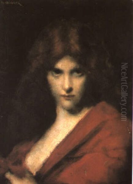 Femme En Rouge Oil Painting by Jean Jacques Henner