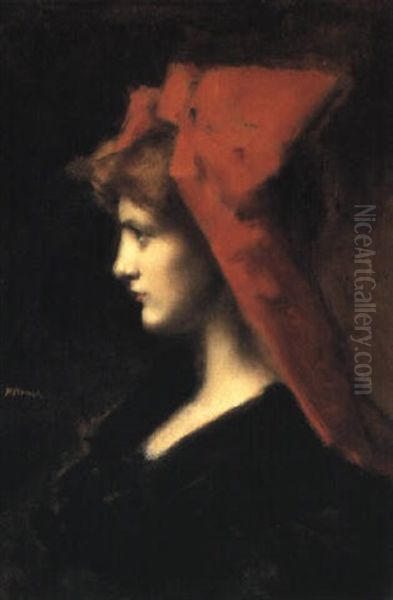 The Red Hat Oil Painting by Jean Jacques Henner