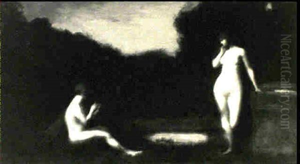 Les Deux Nymphes Oil Painting by Jean Jacques Henner