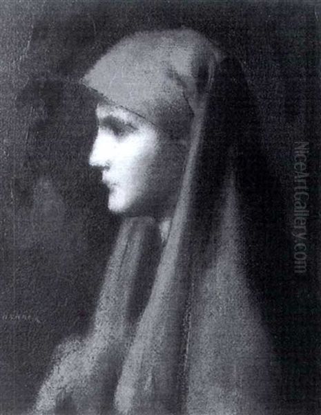 Jeune Femme A La Robe Rouge Oil Painting by Jean Jacques Henner