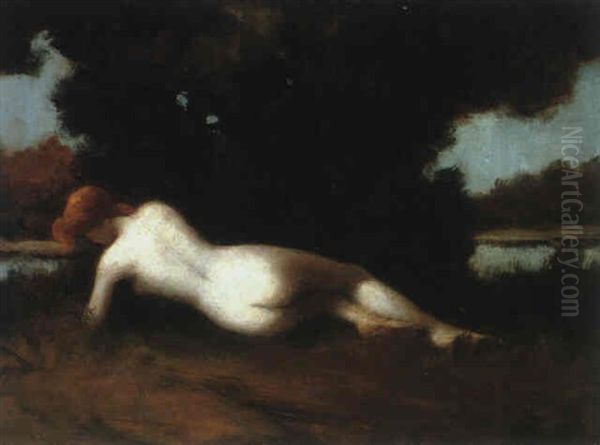 Naiade Allongee Au Bord De L'eau Oil Painting by Jean Jacques Henner