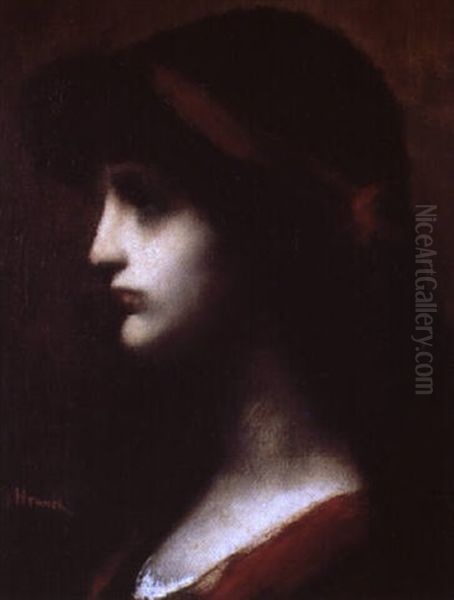 Jeune Femme De Profil Oil Painting by Jean Jacques Henner