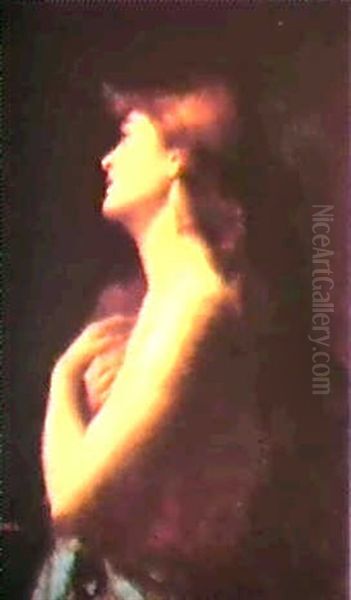 Jeune Femme A La Draperie Bleue Oil Painting by Jean Jacques Henner