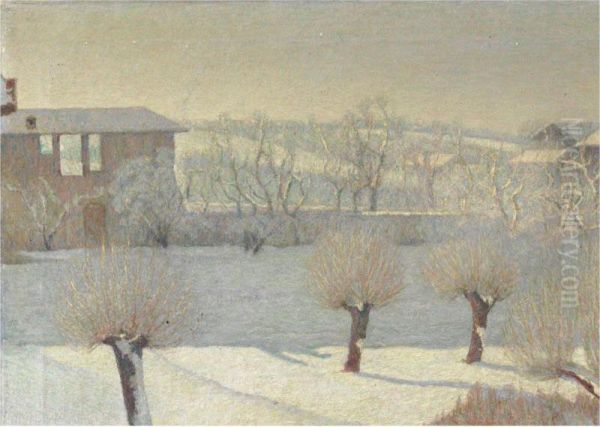 Nevicata A Tortona Oil Painting by Angelo Barabino