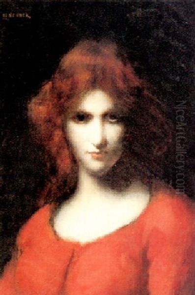 A Red Haired Beauty, Bust Length Oil Painting by Jean Jacques Henner