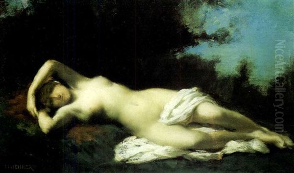 A Nymph In A Wooded Landscape Oil Painting by Jean Jacques Henner