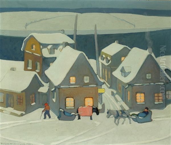 Winter Evening Oil Painting by Frank Charles Hennessey