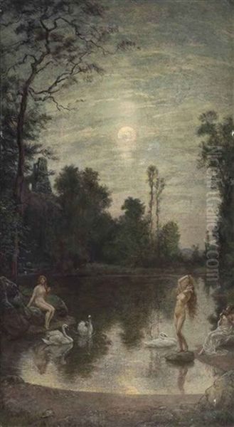 The Three Beauties By Moonlight Oil Painting by William John Hennessy