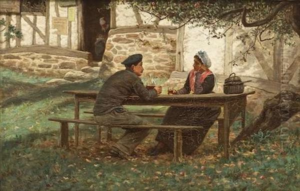 Meeting Under The Apple Tree, Normandy Oil Painting by William John Hennessy