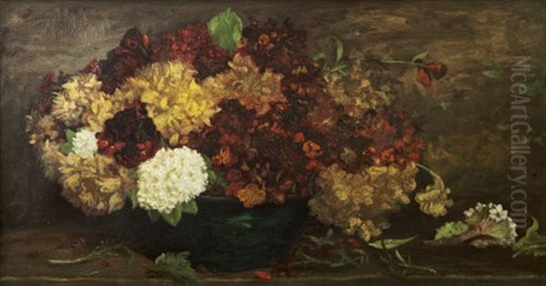 Still Life (study Of Flowers) Oil Painting by William John Hennessy