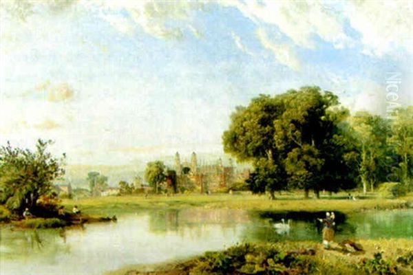 Eton College From Across The Thames Oil Painting by William John Hennessy