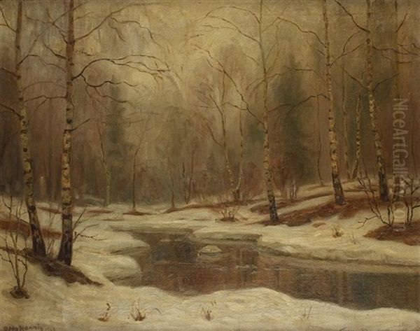 Sous - Bois Enneige Oil Painting by Otto Hennig