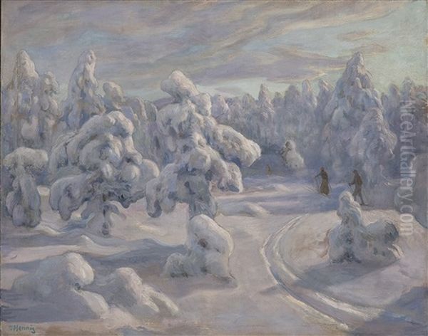 I Nordmarka Etter Snefall Oil Painting by Otto Hennig