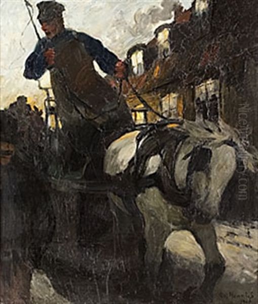 Pa Gatan, Aftonstamning Oil Painting by Goesta von Hennigs