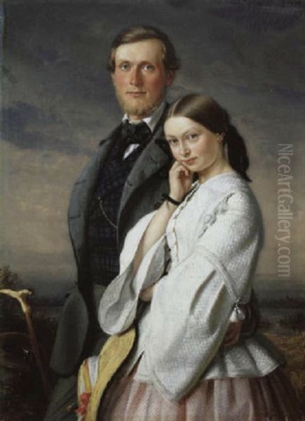 Doppelbildnis Der Kinder Des Malers, Adolf Und Else Henning Oil Painting by Adolf Henning