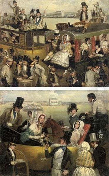 The Derby, Epsom; High Life (+ Low Life; Pair) Oil Painting by Archibald S. Henning