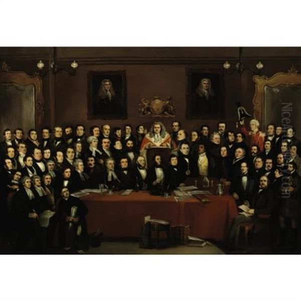 The Judge And Jury Society In The Cider Cellar Oil Painting by Archibald S. Henning