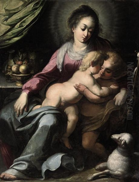 The Madonna And Child With The Infant Saint John The Baptist Oil Painting by Simone Barabino