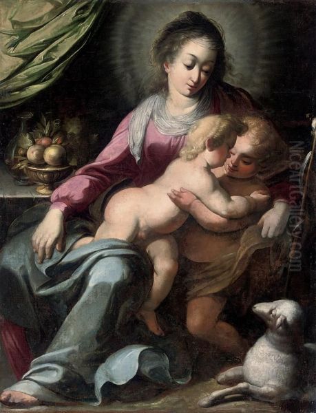 The Madonna And Child With The Infant Saint John Baptist Oil Painting by Simone Barabino