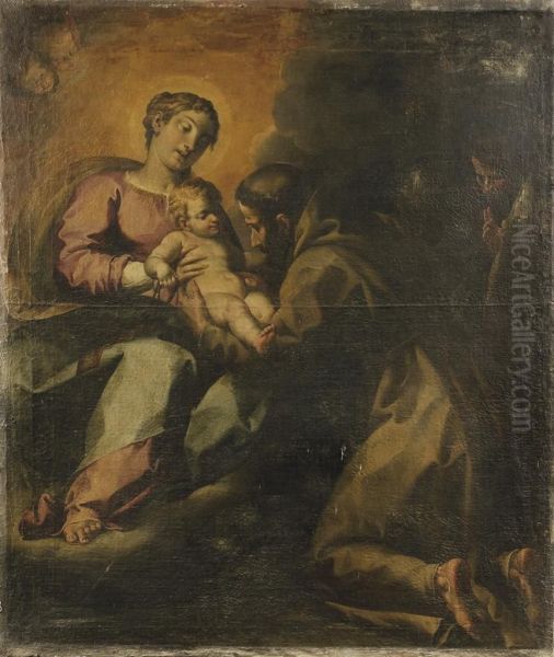 La Madonna Offre Il Bambino A San Francesco Oil Painting by Simone Barabino