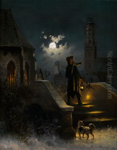 Der Nachtwachter In Nordlingen Oil Painting by Johann Friedrich Hennings