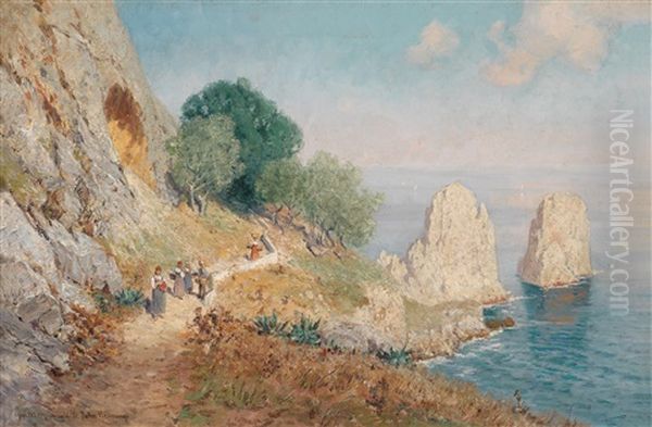 Die Faraglioni Auf Capri Oil Painting by Johann Friedrich Hennings