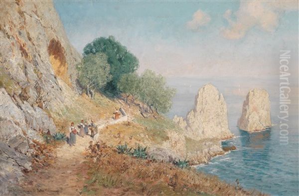 Die Faraglioni Auf Capri Oil Painting by Johann Friedrich Hennings