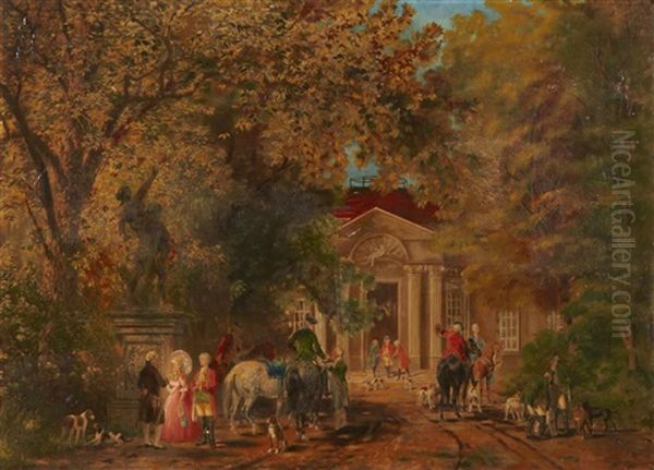 The Hunt At The Manor Oil Painting by Johann Friedrich Hennings