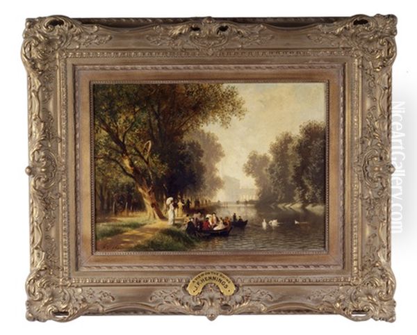 Canal Scene, The Nymphenburg Palace Oil Painting by Johann Friedrich Hennings