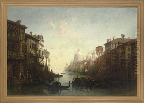 Gondolas On The Grand Canal Oil Painting by Johann Friedrich Hennings