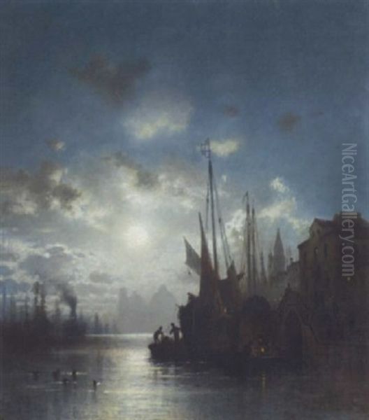 Mondnacht Im Hafen Oil Painting by Johann Friedrich Hennings