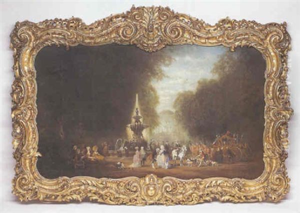 Rokokogesellschaft Vor Schlossparkanlage Mit Springbrunnen Oil Painting by Johann Friedrich Hennings