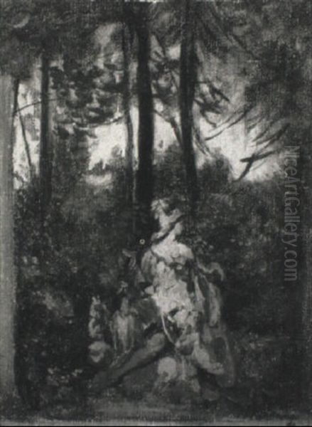 Statue In Einem Park Oil Painting by Johann Friedrich Hennings