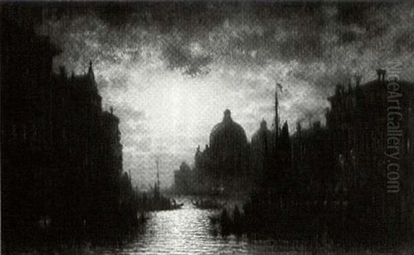 Santa Maria Della Salute And The Grand Canal By Moonlight Oil Painting by Johann Friedrich Hennings