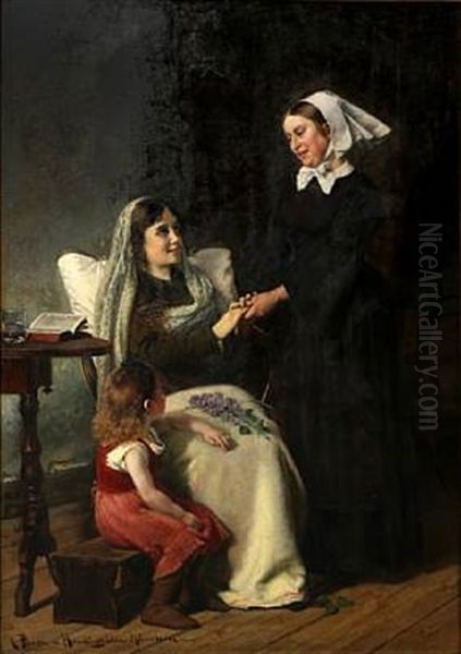 A Convalescent. The Young Mother And Her Nurse Are Exchanging Goodbyes Oil Painting by Christian Pram Henningsen