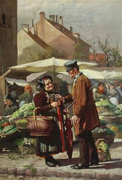 Meeting At The Market Oil Painting by Christian Pram Henningsen