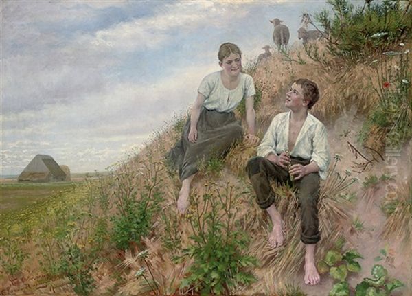 The Young Shepherds Oil Painting by Christian Pram Henningsen