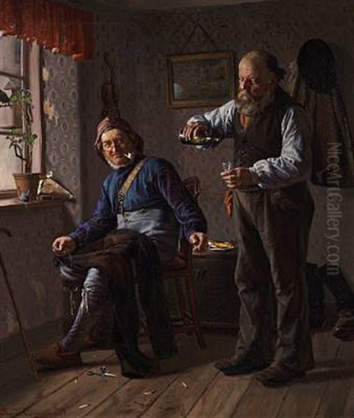 Interior With Two Fishermen Oil Painting by Christian Pram Henningsen