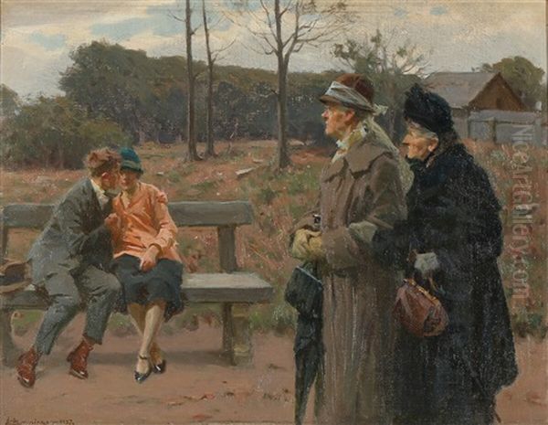 Spinsters Oil Painting by Erik Ludwig Henningsen