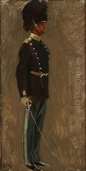 An Officer From The Royal Danish Life Guards Oil Painting by Erik Ludwig Henningsen