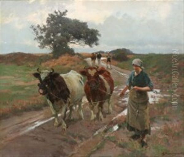 Koerne Drives Hjem Oil Painting by Erik Ludwig Henningsen