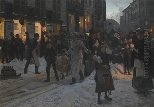 Christmas Time, Copenhagen Oil Painting by Erik Ludwig Henningsen