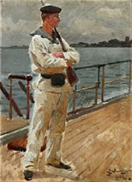 A Marine Soldier Keeping Guard Oil Painting by Erik Ludwig Henningsen