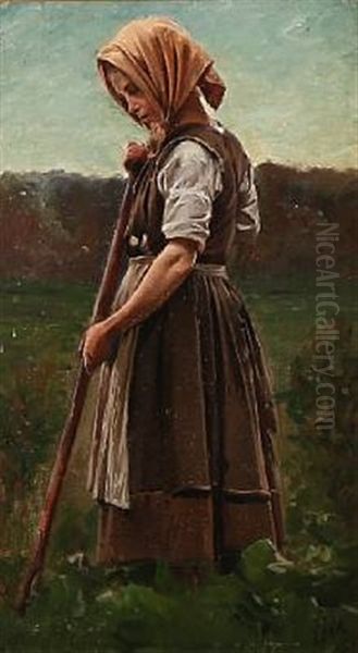 A Girl In The Beet Field Oil Painting by Erik Ludwig Henningsen