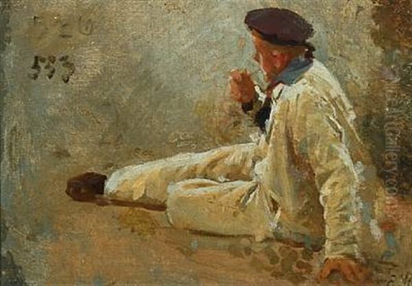 Portrait Of A Resting Sailor Oil Painting by Erik Ludwig Henningsen