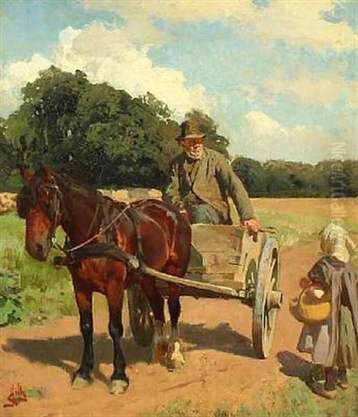 Et Mode Med Bedstefader (an Encounter With Grandfather) Oil Painting by Erik Ludwig Henningsen