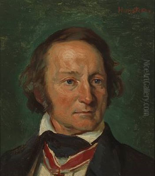 Portrait Of The Norwegian Geophysicist And Astronomer, Christopher Hansteen Oil Painting by Erik Ludwig Henningsen