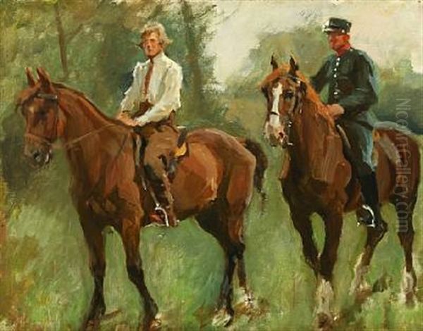 Paa Ridetur Oil Painting by Erik Ludwig Henningsen