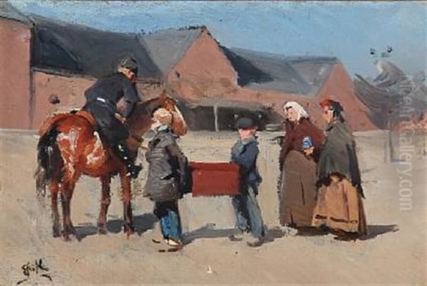 Study For Bonder I Hovedstaden (preliminary Study For Peasants In The Capital) Oil Painting by Erik Ludwig Henningsen