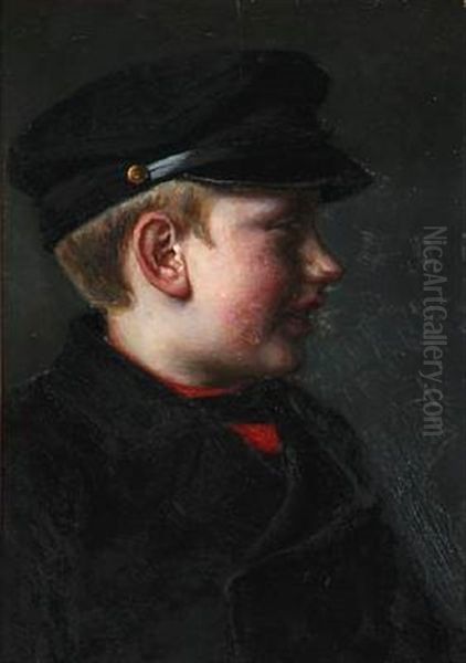 A Boy With Cap (study) Oil Painting by Erik Ludwig Henningsen